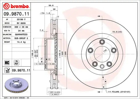 BREMBO 09987011C02 DISC BRAKE ROTOR