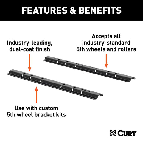 CURT 16204 Industry-Standard 5th Wheel Hitch Rails, Carbide Black, 25,000 Pounds