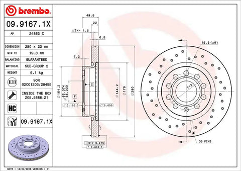 BREMBO 0991671XC02 DISC BRAKE ROTOR