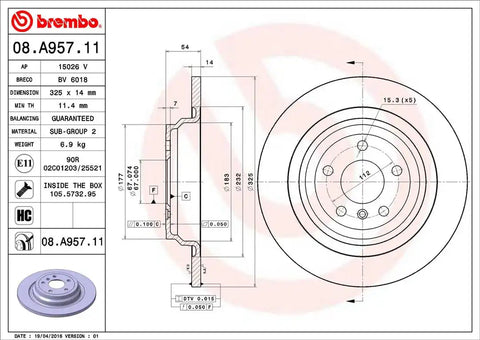 BREMBO 08A95711C02 DISC BRAKE ROTOR