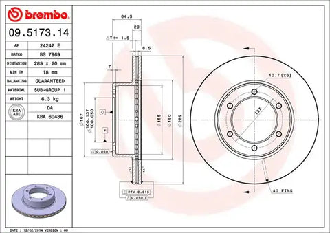 BREMBO 09517314C02 DISC BRAKE ROTOR