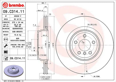 BREMBO 09C31411C02 DISC BRAKE ROTOR