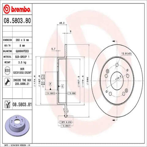 BREMBO 08580381C02 DISC BRAKE ROTOR