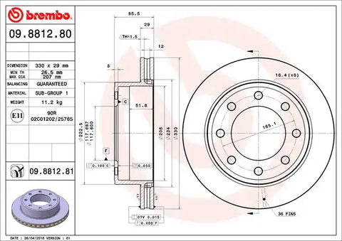 BREMBO 09881281C02 DISC BRAKE ROTOR