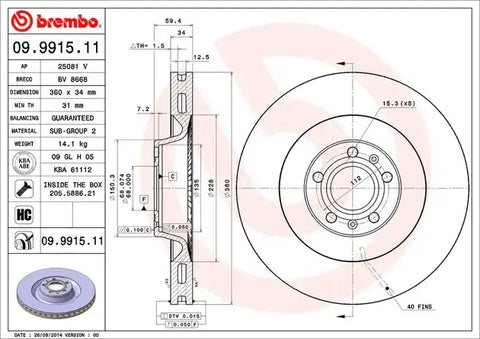 BREMBO 09991511C02 DISC BRAKE ROTOR