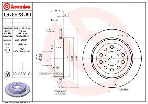 BREMBO 09952381C02 DISC BRAKE ROTOR