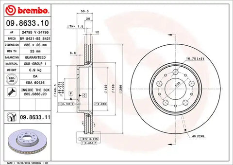BREMBO 09863311C02 DISC BRAKE ROTOR
