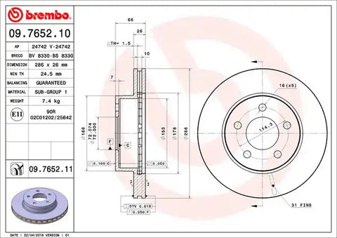 BREMBO 09765211C02 DISC BRAKE ROTOR