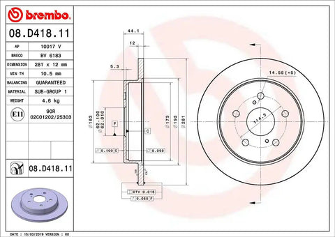 BREMBO 08D41811C02 DISC BRAKE ROTOR