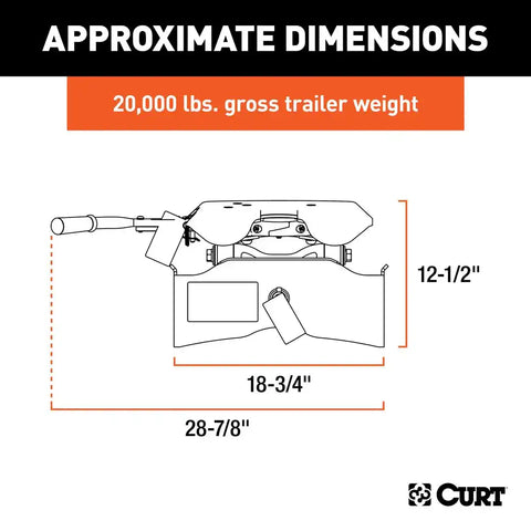 CURT 16540 A20 5th Wheel Hitch Head Only, Legs or Roller Required, 20,000 lbs