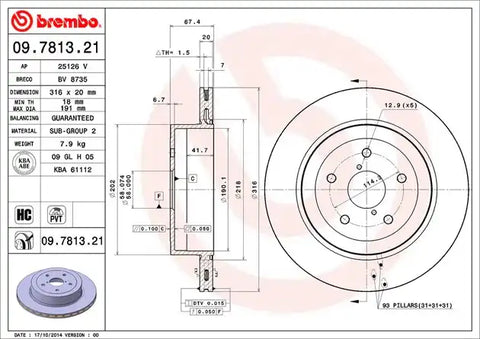 BREMBO 09781321C02 DISC BRAKE ROTOR