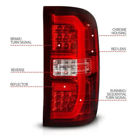 ANZO USA 311466 Tail Light Assembly LED Red/ Clear Lens Chrome Housing Red Brake