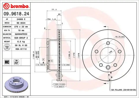 BREMBO 09961824C02 DISC BRAKE ROTOR