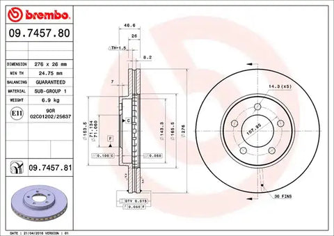 BREMBO 09745781C02 DISC BRAKE ROTOR