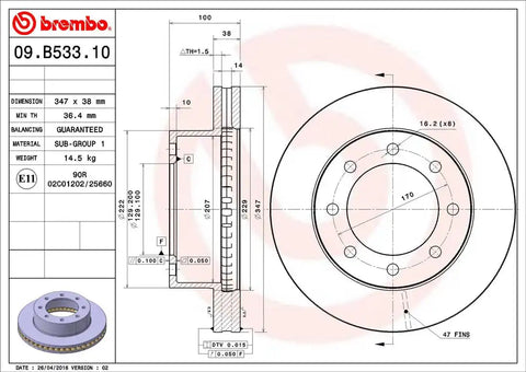 BREMBO 09B53310C02 DISC BRAKE ROTOR