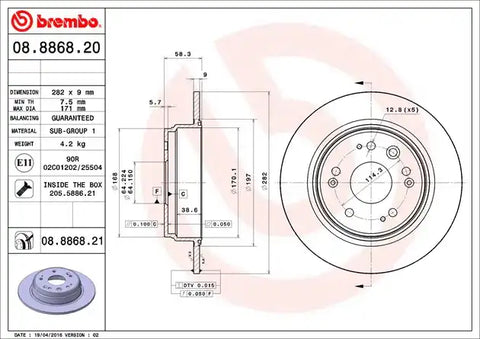 BREMBO 08886821C02 DISC BRAKE ROTOR