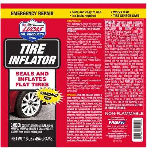 LUCAS OIL 11180 NON-FLAMMABLE TIRE INFLATOR W/ HOSE