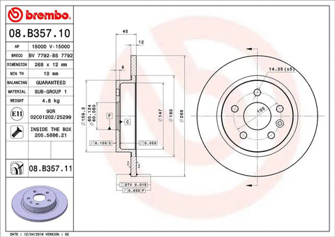 BREMBO 08B35711C02 DISC BRAKE ROTOR