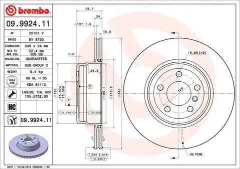 BREMBO 09992411C02 DISC BRAKE ROTOR