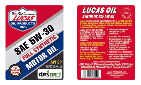LUCAS OIL 10049 SYNTHETIC SAE 5W-30 MOTOR
