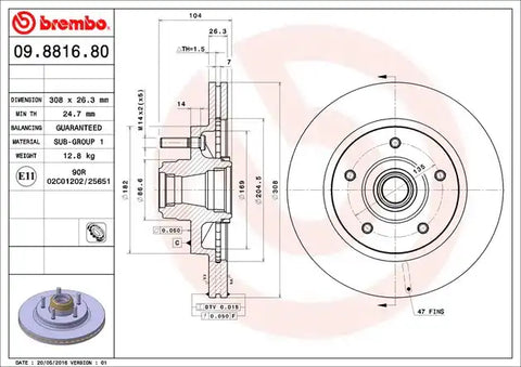 BREMBO 09881680C02 DISC BRAKE ROTOR