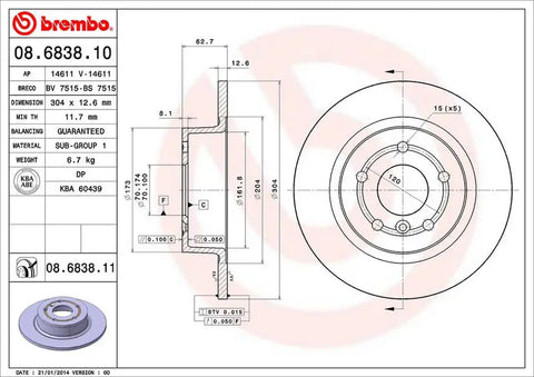BREMBO 08683811C02 DISC BRAKE ROTOR