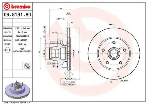 BREMBO 09819180C02 DISC BRAKE ROTOR