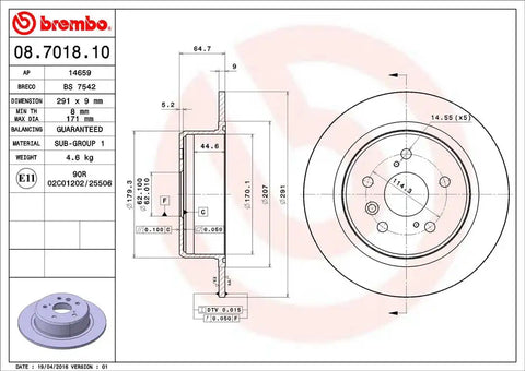 BREMBO 08701810C02 DISC BRAKE ROTOR