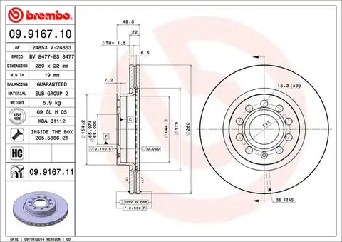 BREMBO 09916711C02 DISC BRAKE ROTOR