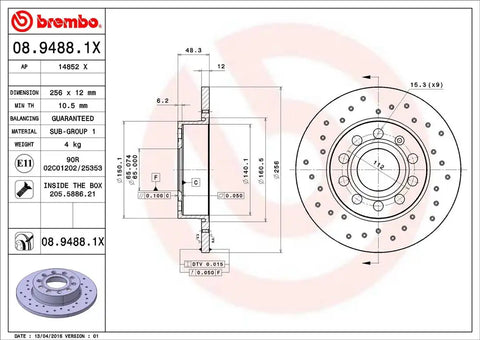 BREMBO 0894881XC02 DISC BRAKE ROTOR