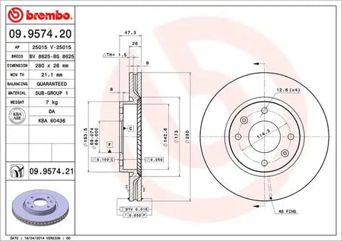 BREMBO 09957421C02 DISC BRAKE ROTOR