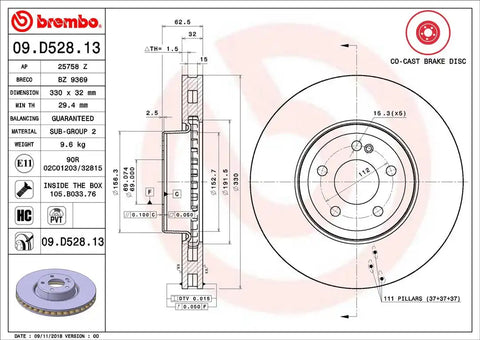 BREMBO 09D52813C02 DISC BRAKE ROTOR