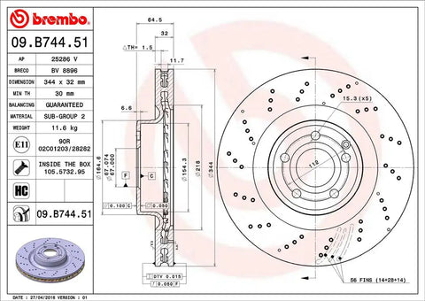 BREMBO 09B74451C02 DISC BRAKE ROTOR