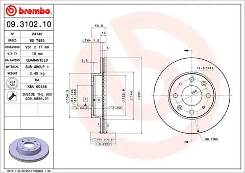 BREMBO 09310210C02 DISC BRAKE ROTOR