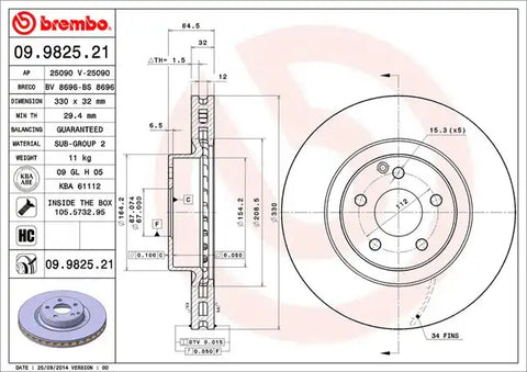 BREMBO 09982521C02 DISC BRAKE ROTOR