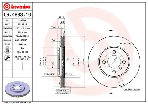 BREMBO 09488310C02 DISC BRAKE ROTOR