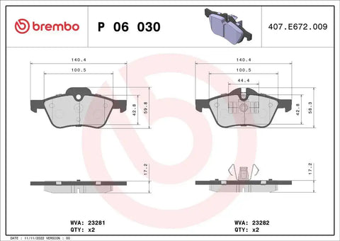 BREMBO P06030 DISC BRAKE PAD SET