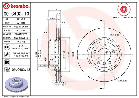 BREMBO 09C40213C02 DISC BRAKE ROTOR