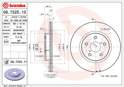 BREMBO 09722511C02 DISC BRAKE ROTOR