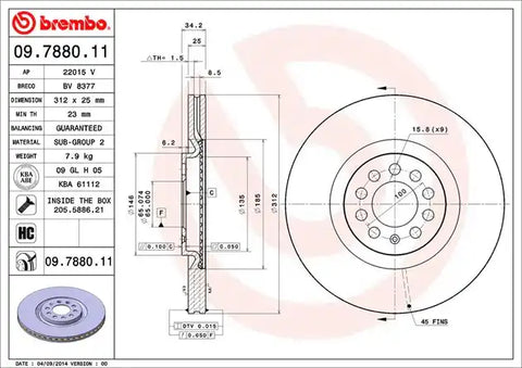 BREMBO 09788011C02 DISC BRAKE ROTOR