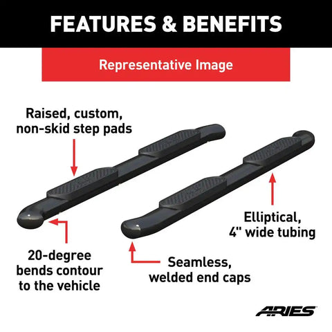ARIES S224050 - 4-Inch Oval Black Steel Nerf Bars, Fits Select Ford Bronco 4-Door
