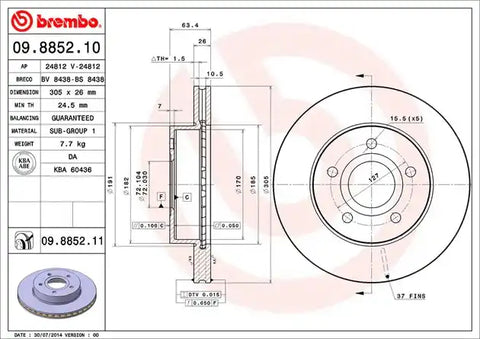 BREMBO 09885211C02 DISC BRAKE ROTOR