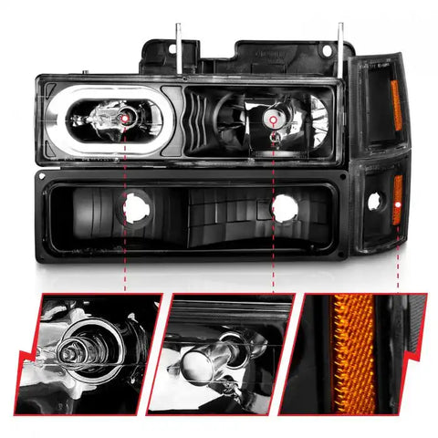 ANZO 111507 CRYSTAL HEADLIGHTS BLACK HOUSING W/