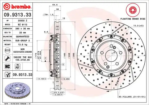 BREMBO 09931333C02 DISC BRAKE ROTOR