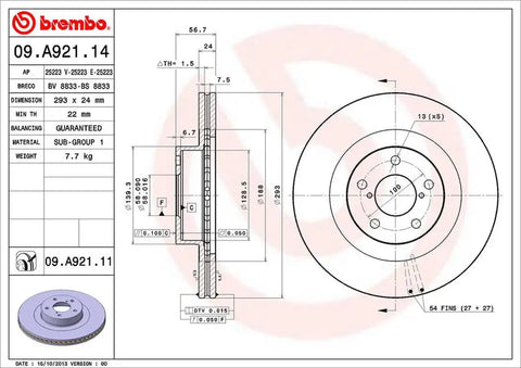 BREMBO 09A92111C02 DISC BRAKE ROTOR