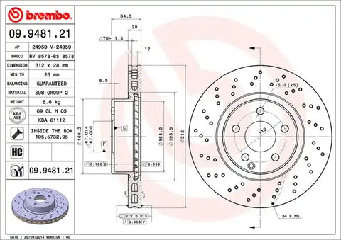 BREMBO 09948121C02 DISC BRAKE ROTOR