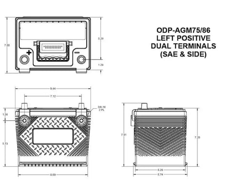 Odyssey Battery ODP-AGM75 86 Battery Performance Series 72 BCI Group Size