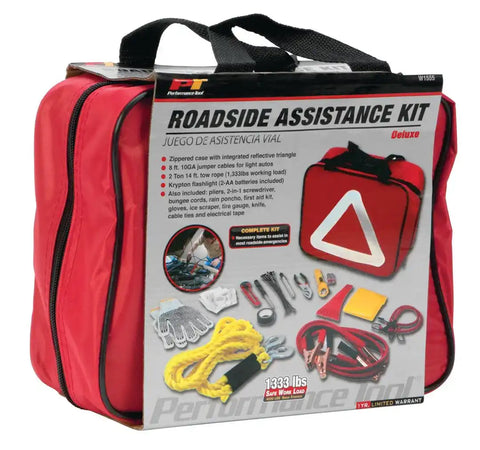 Performance Tool W1555 Emergency Kit With 8 Foot 10 Gauge Jumper Cables/ 2 Ton 14 Foot Tow Rope/