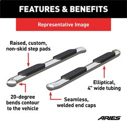 ARIES S223015-2 - 4 Polished Stainless Oval Side Bars, Select Ford F-150, Lincoln Mark LT