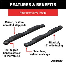 ARIES S224051 - 4 Black Steel Oval Side Bars, Select Chevrolet Colorado, GMC Canyon Crew Cab
